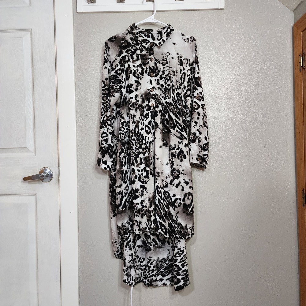 Coco + Carmen Women's Dress Pockets‎ Leopard Print Hi Low Hem Shirt Dress L/XL